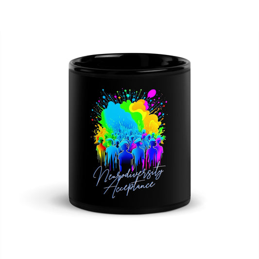 Neurodiversity Acceptance Black Glossy Mug