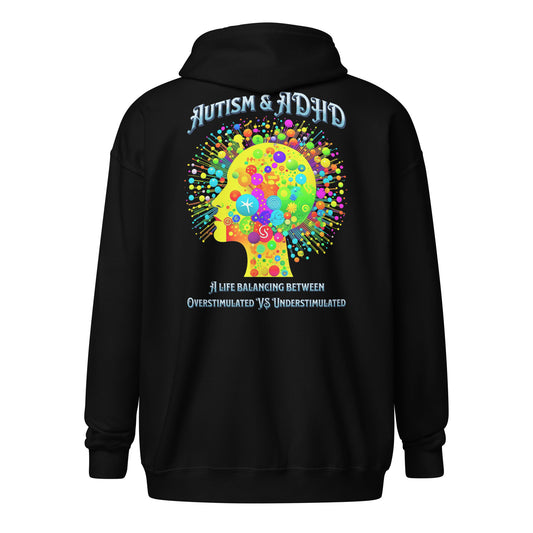 Autism & ADHD creative minds Unisex heavy blend zip hoodie print on back!