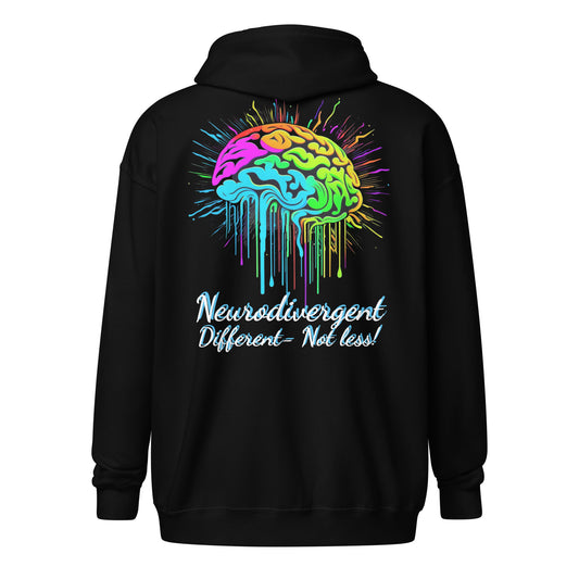 Neurodivergent- Different not less! Unisex heavy blend zip hoodie print on back!