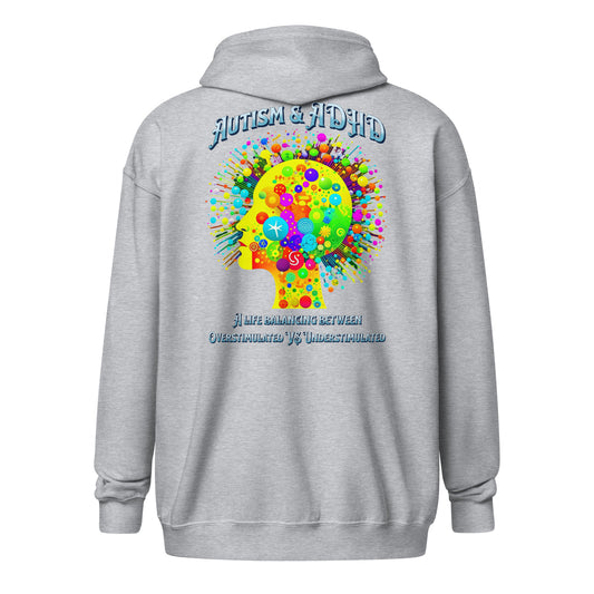 Autism & ADHD creative minds Unisex heavy blend zip hoodie print on back